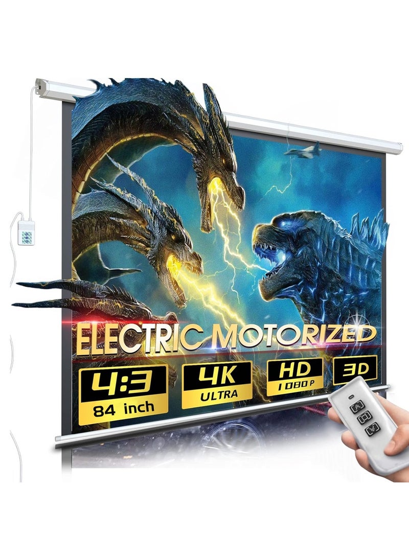 84-100-120 Inch 4:3 Wall Mount Electric Projector Screen Motorized Projection Curtain with Remote Control For Business/School/Office/Meeting