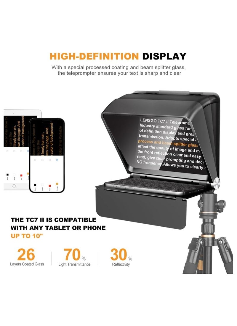 LENSGO TC7II Teleprompter for iPhone Smartphone DSLR/SLR Cameras with Remote Control APP Compatible with iOS/Android for YouTube/Interview/Online Teaching/Live Streaming