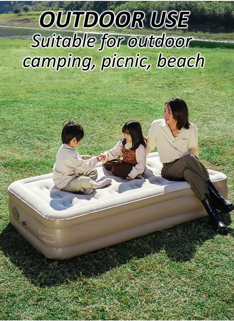 Durable Air Mattress With Pillow Single Size Inflatable Camping Bed Sleeping Mat with Built in Rechargeable Air Pump Self Inflation Waterproof Blow up Airbed One Button Inflate and Deflate for Home, Outdoor Adventures, Hiking, Travel, Sleepovers, Picnics, and Guest Bed Use Ultra Plush Technology 190x40x100cm