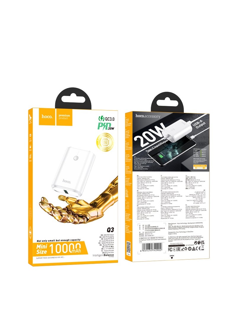 Q3 PD20W+QC3.0 Power Bank (10000mAh) – Fast Charging for iPhone 15/14/13/12, Samsung Galaxy S23/S22, iPads, and More