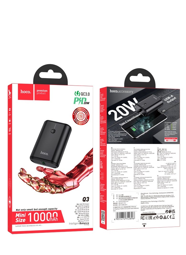 Q3 PD20W+QC3.0 Power Bank (10000mAh) – Fast Charging for iPhone 15/14/13/12, Samsung Galaxy S23/S22, iPads, and More