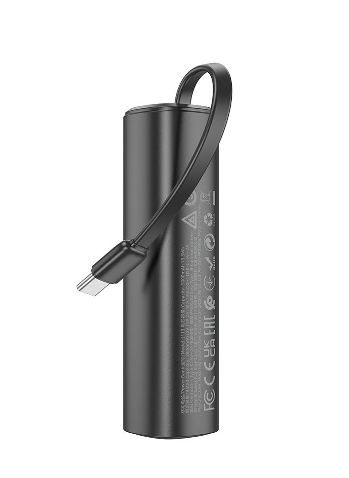J113 Energy Bar Wired Power Bank (Type-C, 5000mAh) – Portable Charger for Samsung Galaxy S23/S22, iPads, AirPods, and More