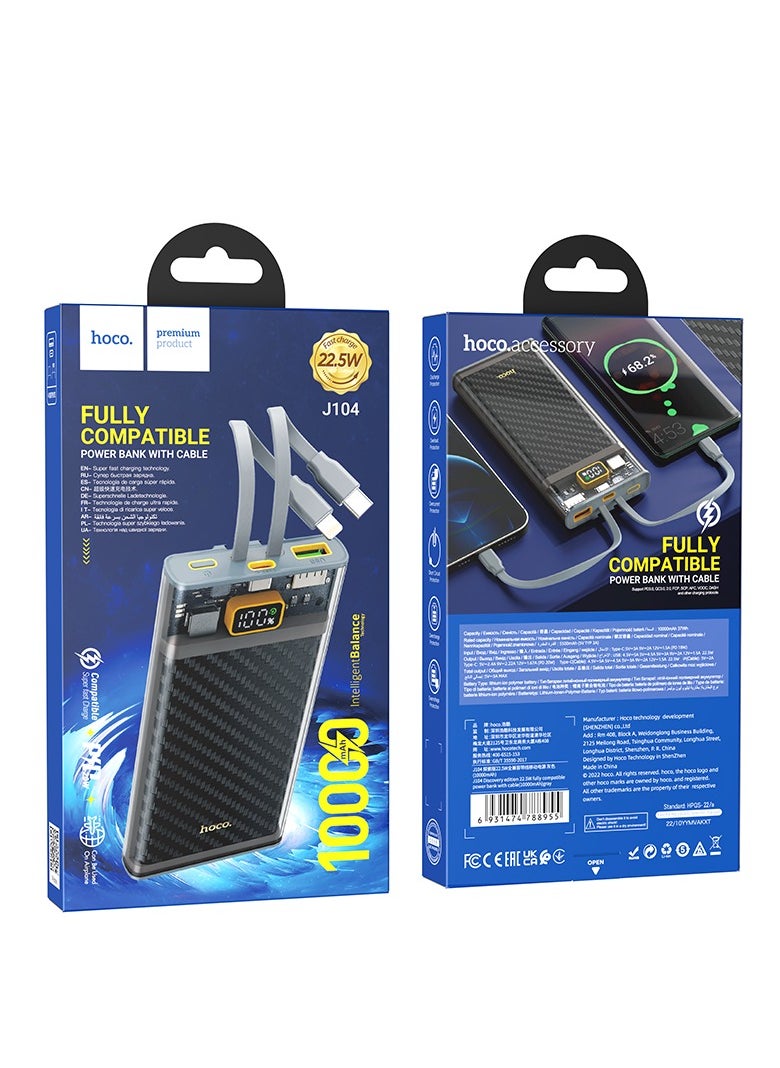 J104 Discovery Edition 22.5W Fully Compatible Power Bank with Built-in Cable (10000mAh) – Fast Charging for iPhone 15/14/13/12, Samsung Galaxy S23/S22, iPads, and More