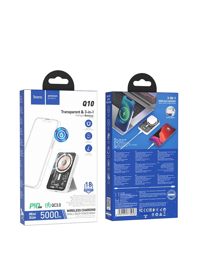 Q10 Transparent Explorer PD20W Magnetic Fast Charge Power Bank (5000mAh) – MagSafe Compatible for iPhone 15/14/13/12 Series and More