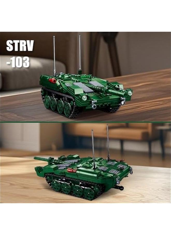 Stridsvagn 103 Tank Army Building Block(692 PCS), Military Historical Collection Model with 2 Soldier Figures,Toys Gifts for Kid and Adult.