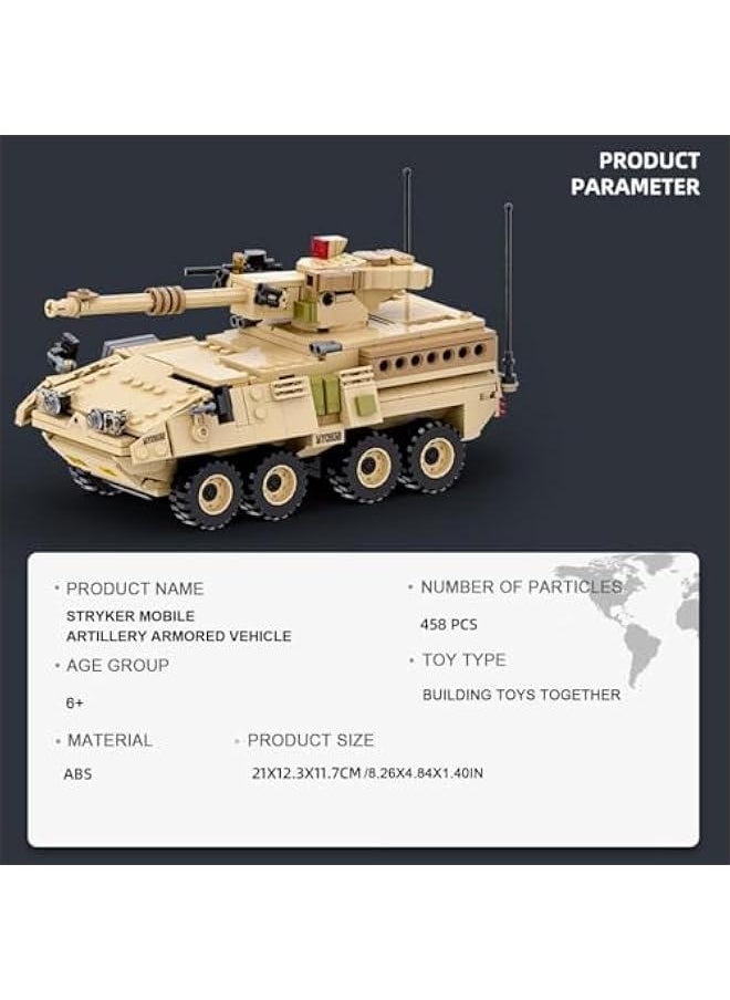 M1128 Mobile Gun System Military Series Building Bricks Set (458 Pcs) Tank Build Blocks Toy, Gift for Adult