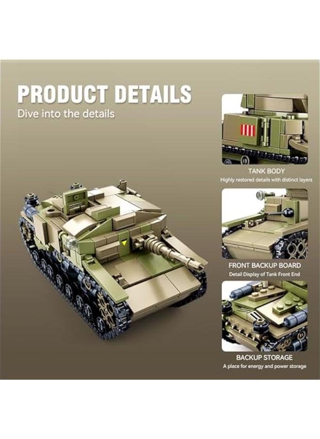 M13/40 Tank Army Building Block(463 PCS),WW2 Military Historical Collection Model with 2 Soldier Figures,Toys Gifts for Kid and Adult.