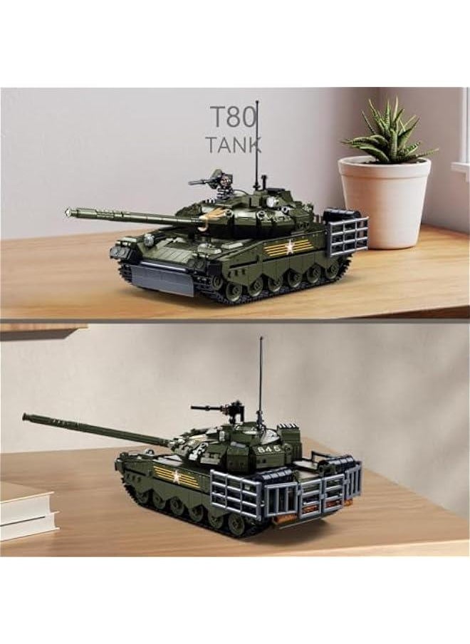 T80BVM Main Battle Tank Army Building Block(790 PCS),WW2 Military Historical Collection Model with 2 Soldier Figures,Toys Gifts for Kid and Adult