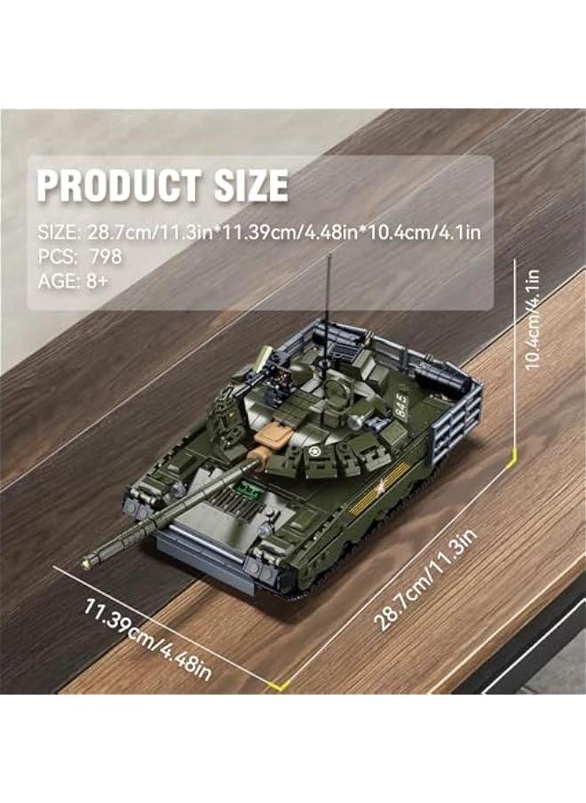 T80BVM Main Battle Tank Army Building Block(790 PCS),WW2 Military Historical Collection Model with 2 Soldier Figures,Toys Gifts for Kid and Adult