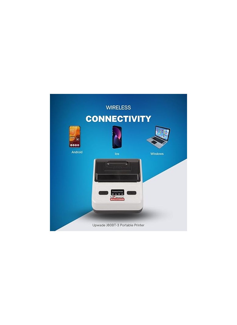 Upwade 80mm (3 Inches) Direct Thermal Printer USB + Bluetooth + Rechargable Battery (Receipt)