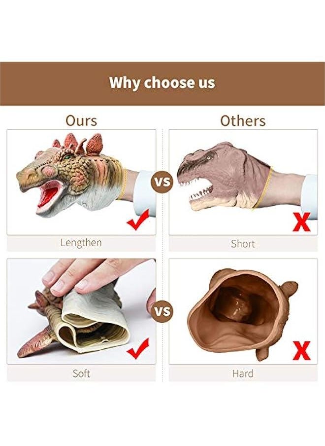 Dinosaur Hand Puppets Realistic Latex Soft Animal Toys Set, Tyrannosaurus, Triceratops, Stegosaurus Hand Puppet Toys Gift for Kids, Party Imaginative Games, 3 Pack