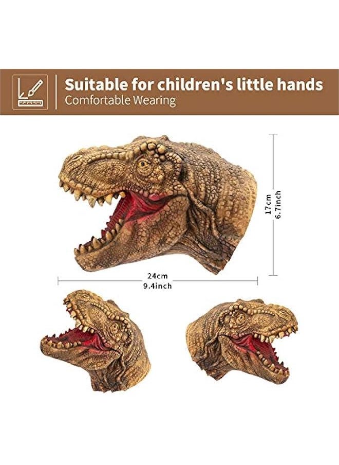 Dinosaur Hand Puppets Realistic Latex Soft Animal Toys Set, Tyrannosaurus, Triceratops, Stegosaurus Hand Puppet Toys Gift for Kids, Party Imaginative Games, 3 Pack