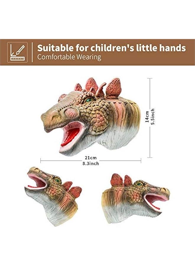 Dinosaur Hand Puppets Realistic Latex Soft Animal Toys Set, Tyrannosaurus, Triceratops, Stegosaurus Hand Puppet Toys Gift for Kids, Party Imaginative Games, 3 Pack