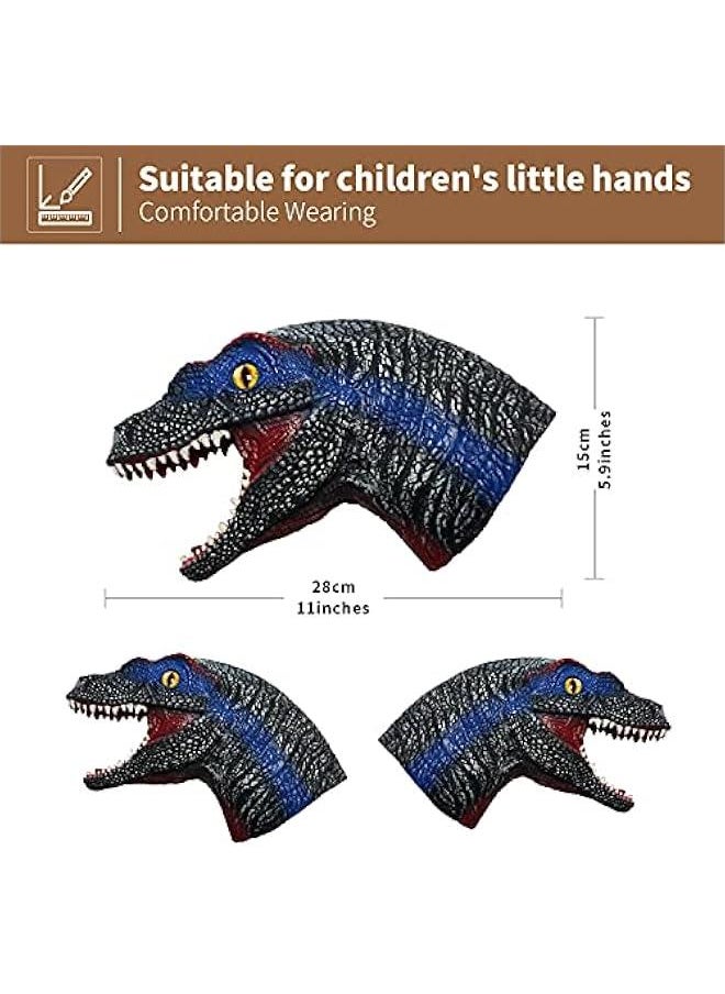 Dinosaur Hand Puppets Realistic Latex Soft Animal Head Toys Set, Hand Puppet Toys Gift for Kids, Party Show Imaginative Play (Tyrannosaurus & Dilophosaurus & Velociraptors)