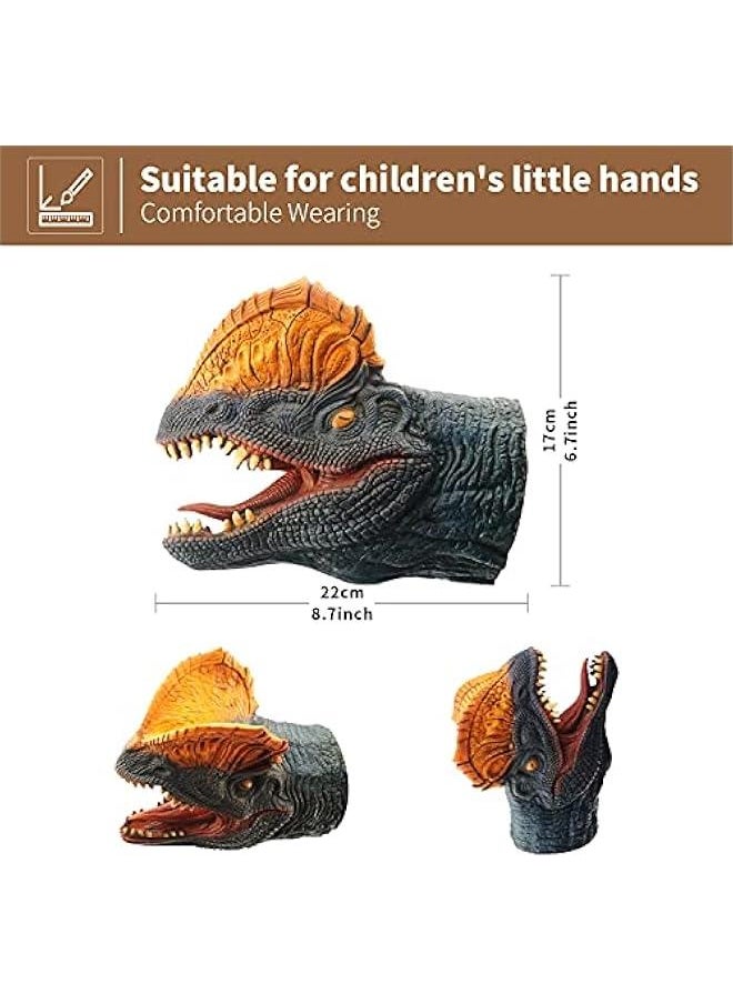 Dinosaur Hand Puppets Realistic Latex Soft Animal Head Toys Set, Hand Puppet Toys Gift for Kids, Party Show Imaginative Play (Tyrannosaurus & Dilophosaurus & Velociraptors)