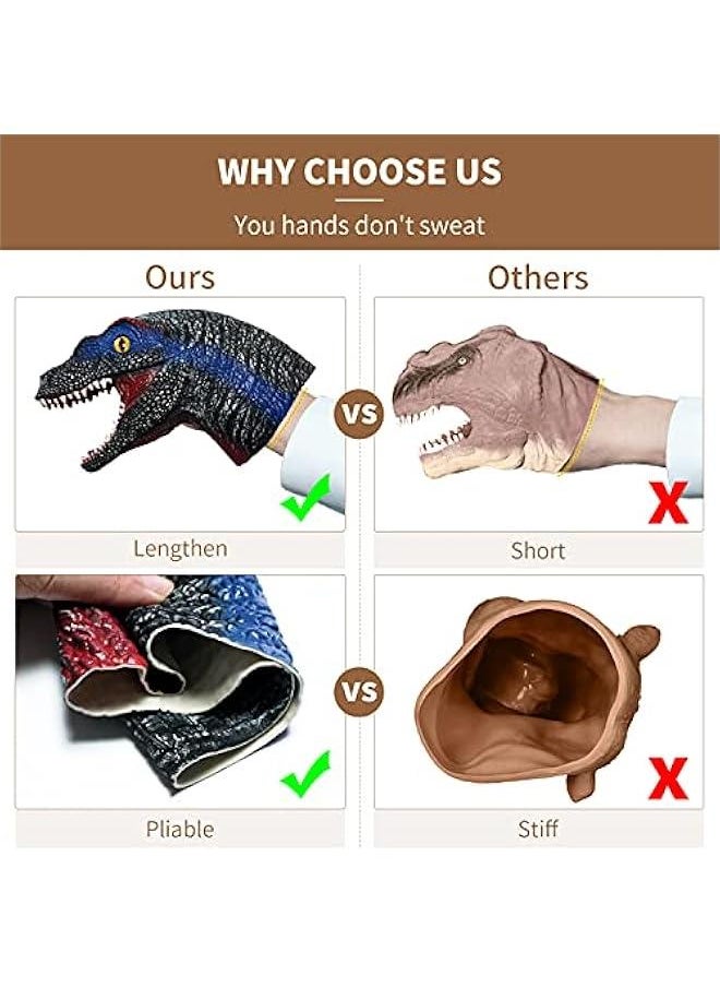 Dinosaur Hand Puppets Realistic Latex Soft Animal Head Toys Set, Hand Puppet Toys Gift for Kids, Party Show Imaginative Play (Tyrannosaurus & Dilophosaurus & Velociraptors)