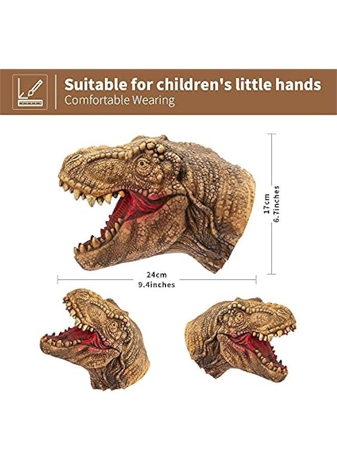 Dinosaur Hand Puppets Realistic Latex Soft Animal Head Toys Set, Hand Puppet Toys Gift for Kids, Party Show Imaginative Play (Tyrannosaurus & Dilophosaurus & Velociraptors)