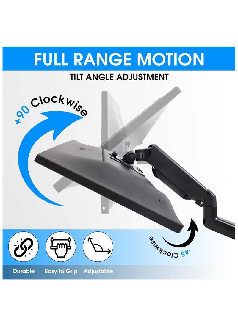 360® Computer Monitor Arm with Gas Spring Monitor Mount Desk Mount Tilt Angle for 10-32 Inch Adjustable Height Load Capacity 10kg VESA 75x75/100x100mm with Grommet And C-Clamp Mounting