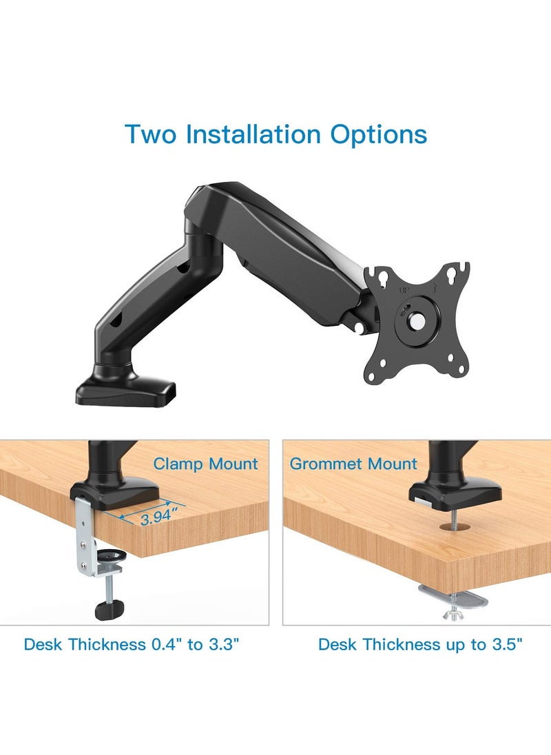 Adjustable Articulating Gas Spring Monitor Arm with Clamp and Grommet Base for 13 to 27in LCD Monitors upto 14.3lbs