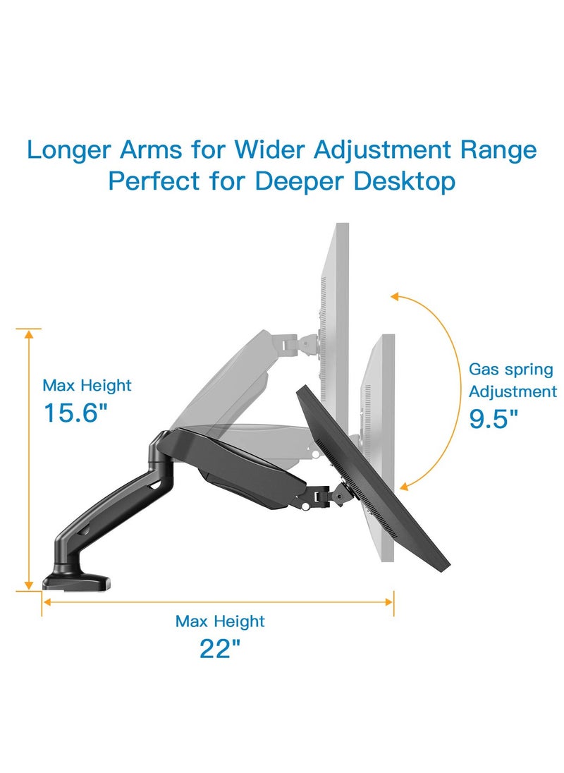 Adjustable Articulating Gas Spring Monitor Arm with Clamp and Grommet Base for 13 to 27in LCD Monitors upto 14.3lbs