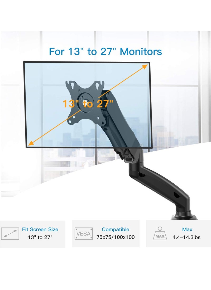 Adjustable Articulating Gas Spring Monitor Arm with Clamp and Grommet Base for 13 to 27in LCD Monitors upto 14.3lbs