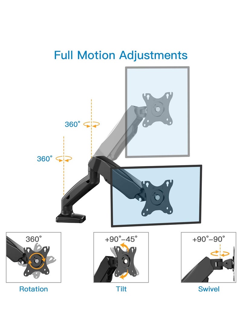 Adjustable Articulating Gas Spring Monitor Arm with Clamp and Grommet Base for 13 to 27in LCD Monitors upto 14.3lbs