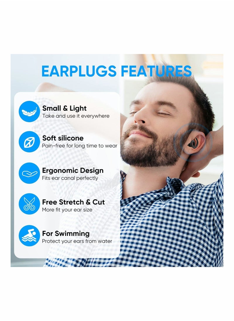Ear Plugs for Sleeping Noise Cancelling, Reusable and Washable Silicone Earplugs for Noise Reduction, Sound Blocking Ear Plugs for Sleep, Concert, Snoring, Work, Swimming, Shooting Range (Black)