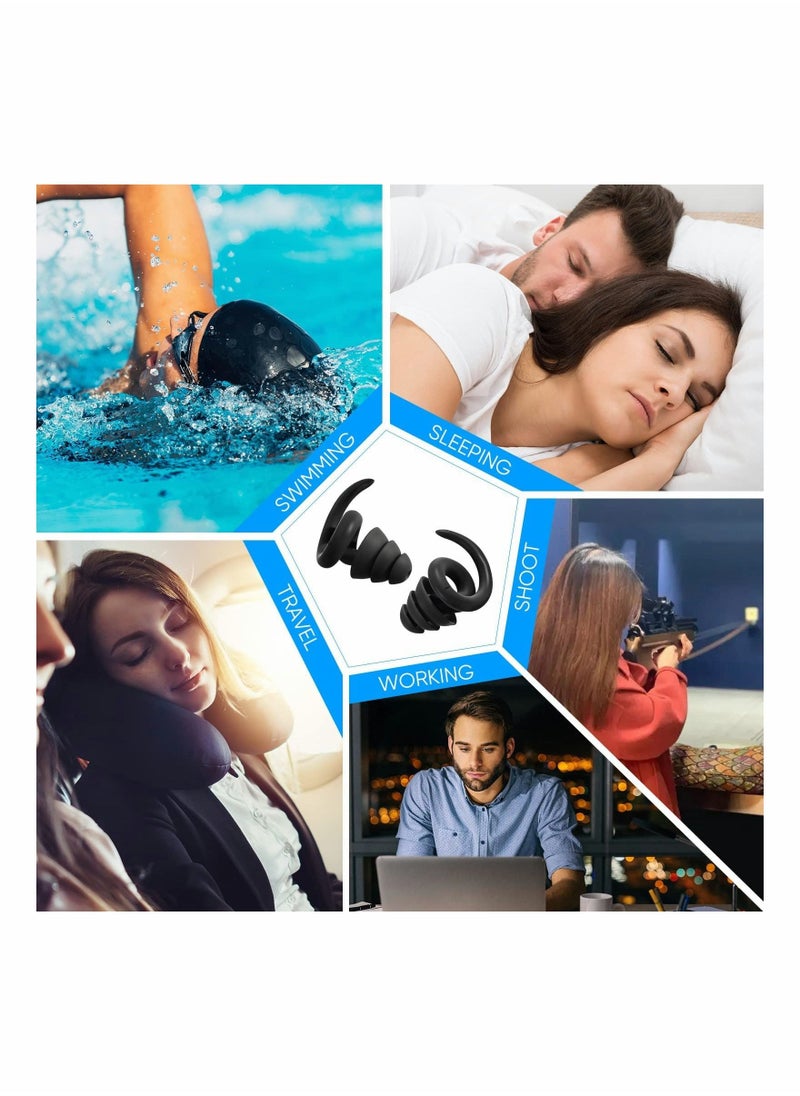 Ear Plugs for Sleeping Noise Cancelling, Reusable and Washable Silicone Earplugs for Noise Reduction, Sound Blocking Ear Plugs for Sleep, Concert, Snoring, Work, Swimming, Shooting Range (Black)