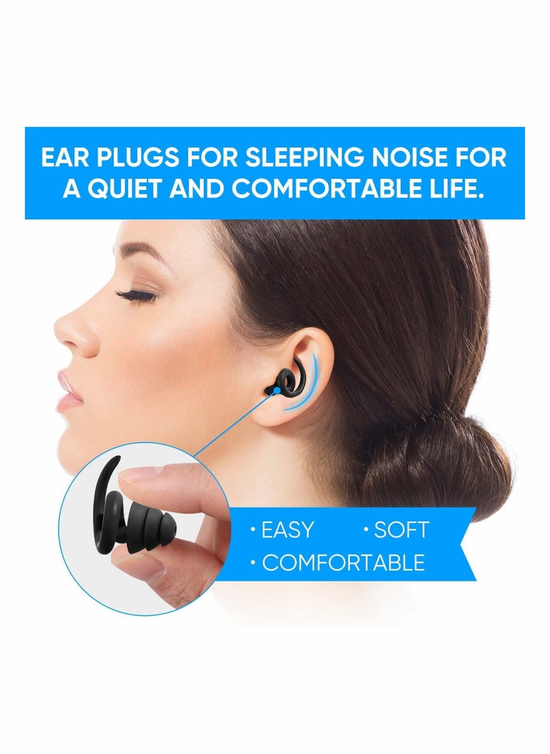 Ear Plugs for Sleeping Noise Cancelling, Reusable and Washable Silicone Earplugs for Noise Reduction, Sound Blocking Ear Plugs for Sleep, Concert, Snoring, Work, Swimming, Shooting Range (Black)