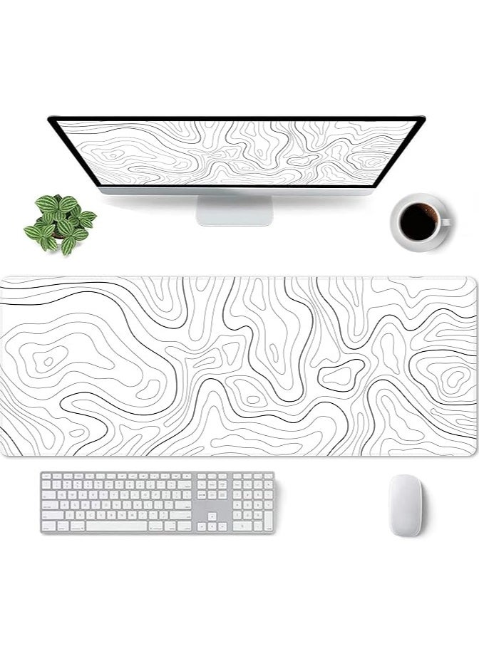 Large Mouse Pad Gaming Mousepad XL Minimalist Topographic Map Desk Mat Mouse Pad Long 31.5x11.8 in Extended Big White Mouse Pad Waterproof Desk Pad with Non-Slip Base and Stitched Edges for Computer