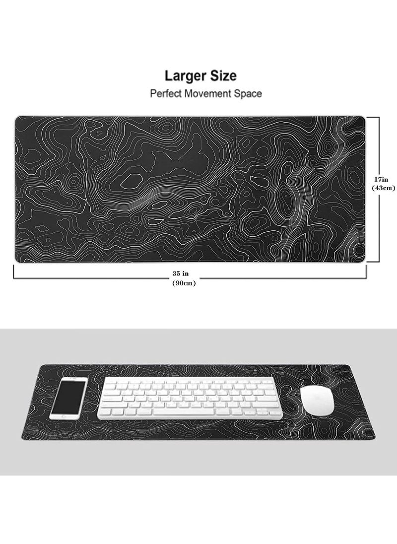 Large Mouse Pad Mat (35x17 in) Extended XXXL Gaming Mouse Pad with Non-Slip Rubber Base,Background Topographic Map Lines Contour Geographic for Gaming Office Laptop Computer Men Women