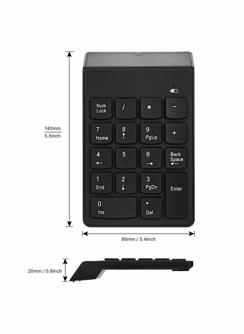 Wireless Silent Number Pad Portable Numeric Keypad Keyboard with Mini USB Receiver for Laptop Notebook, Desktop PC Computer, Compatible with Windows, 10 Million Keystrokes Life，10M Use Distance