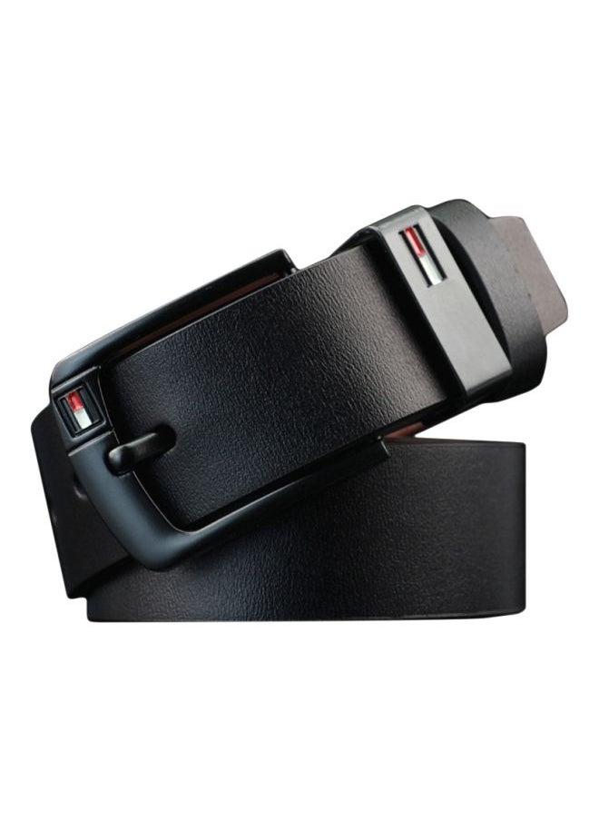 Rectangle Pin Buckle Faux Leather Belt Black