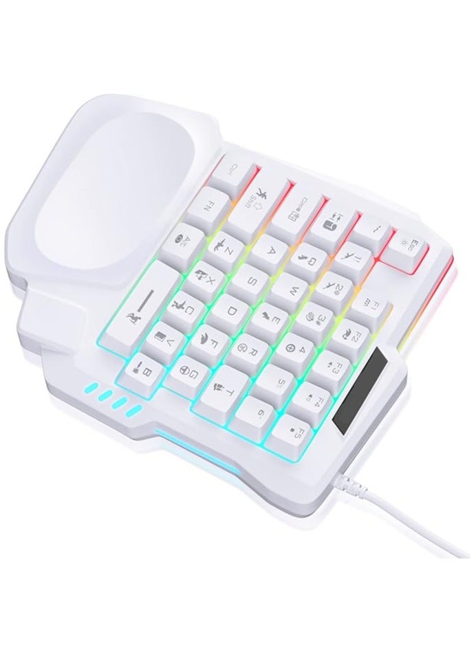 One Handed Gaming Keyboard, Small Gaming Keyboard with Ergonomic Palm Rest, Mini Gaming Keypad, 35 Keys One-hand Wired Gaming Keypad Membrane Keyboard with LED for Gamer (White)