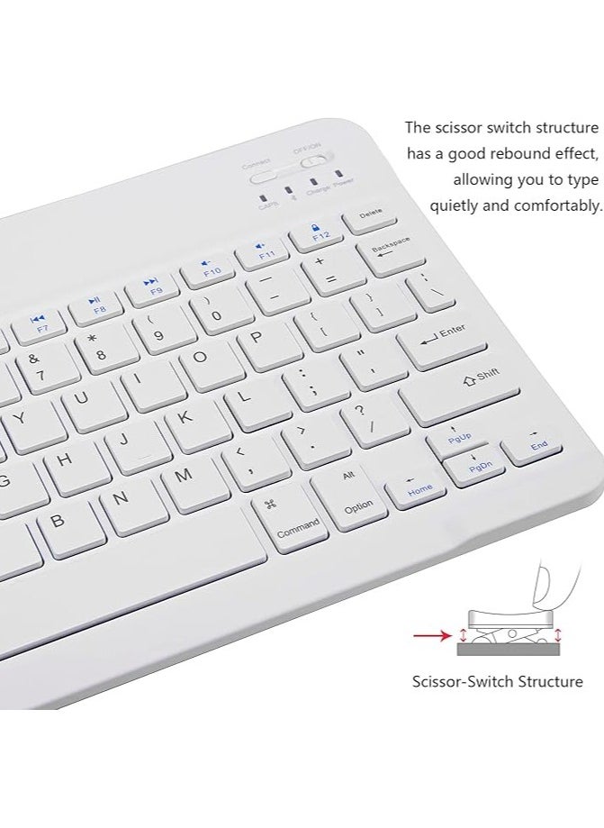 Ultra-Slim Bluetooth Keyboard and Mouse Combo Rechargeable Portable Wireless Keyboard Mouse Set for Apple iPad iPhone iOS 13 and Above Samsung Tablet Phone Smartphone Android Windows (White)