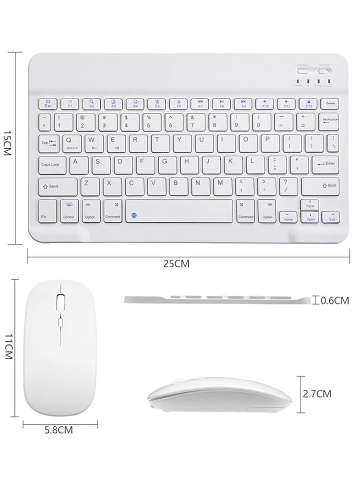 Ultra-Slim Bluetooth Keyboard and Mouse Combo Rechargeable Portable Wireless Keyboard Mouse Set for Apple iPad iPhone iOS 13 and Above Samsung Tablet Phone Smartphone Android Windows (White)