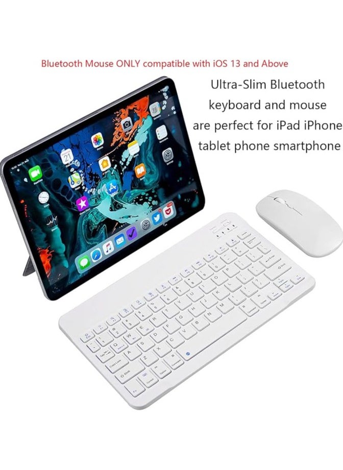 Ultra-Slim Bluetooth Keyboard and Mouse Combo Rechargeable Portable Wireless Keyboard Mouse Set for Apple iPad iPhone iOS 13 and Above Samsung Tablet Phone Smartphone Android Windows (White)