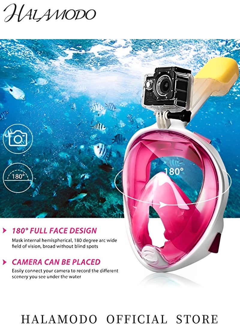 Full Face Snorkel Mask with Latest Dry Top Safe Breathing System Foldable 180 Degree Panoramic View Snorkeling Gear with Professional Anti-fog & Anti-leak Design for Adults