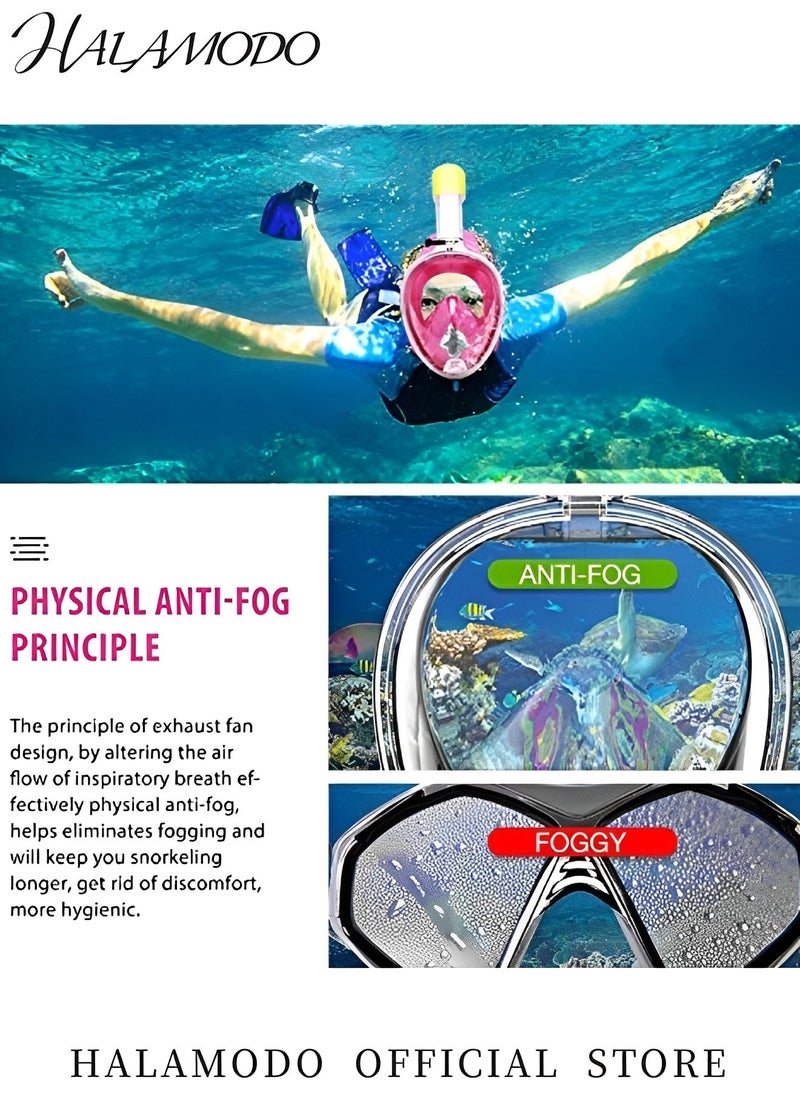 Full Face Snorkel Mask with Latest Dry Top Safe Breathing System Foldable 180 Degree Panoramic View Snorkeling Gear with Professional Anti-fog & Anti-leak Design for Adults