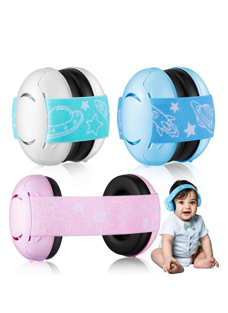 3Pcs Kids Ear Protection for Noise Reduction Cancelling Ear with Adjustable Headband Noise Hearing Protection Ear (Blue, White, Pink)