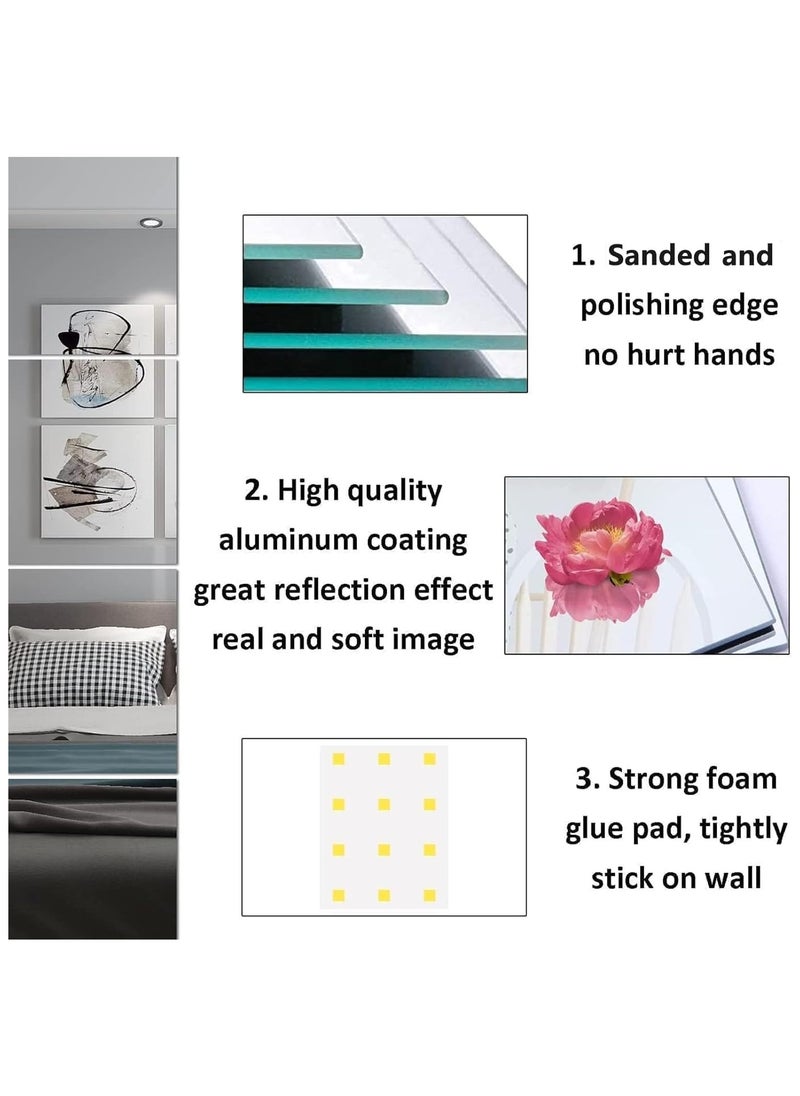 Wall Mirror Self Adhesive Glass Mirror (40 x 30 cm) – High Clear Stick-On Frameless Mirror Tile for Home Decoration