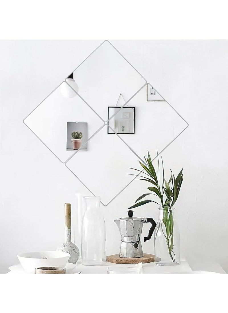 4 Pack Self-Adhesive Acrylic Mirror Tiles – 30x30cm Flexible Stick-On Wall Mirrors for Home Décor