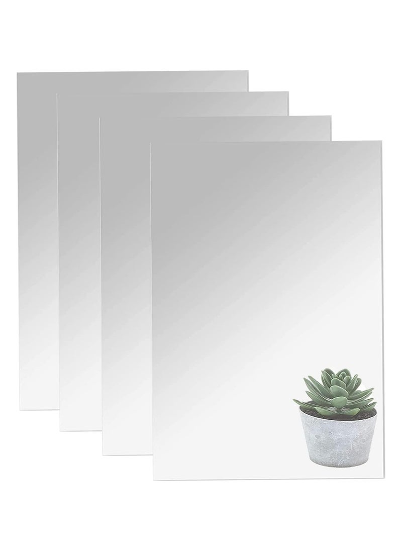 Pack of 4 A4 Self-Adhesive Flexible Acrylic Mirror Tiles – High-Definition Wall Stickers for Home and Office