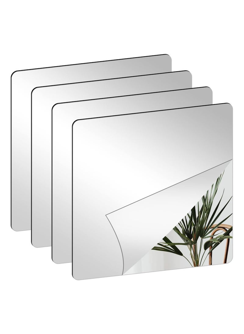 Pack of 4 Self-Adhesive Tile Mirrors (20 x 20 cm) – Flexible Non-Glass Acrylic Wall Mirror for Home Décor