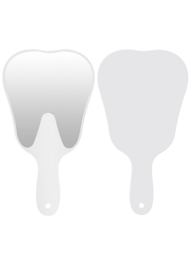 Tooth Shaped Mirror, Dental Handheld Mirror (2, White, 9.65