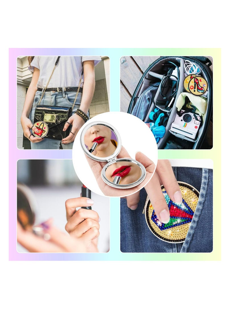 4 PCS Diamond Painting Compact Mirror DIY Pocket Mirror with Diamond Painting Cover Double-Sided Portable Folding Purse Makeup Mirror Diamond Art Kits for Women Girls Kids Gift