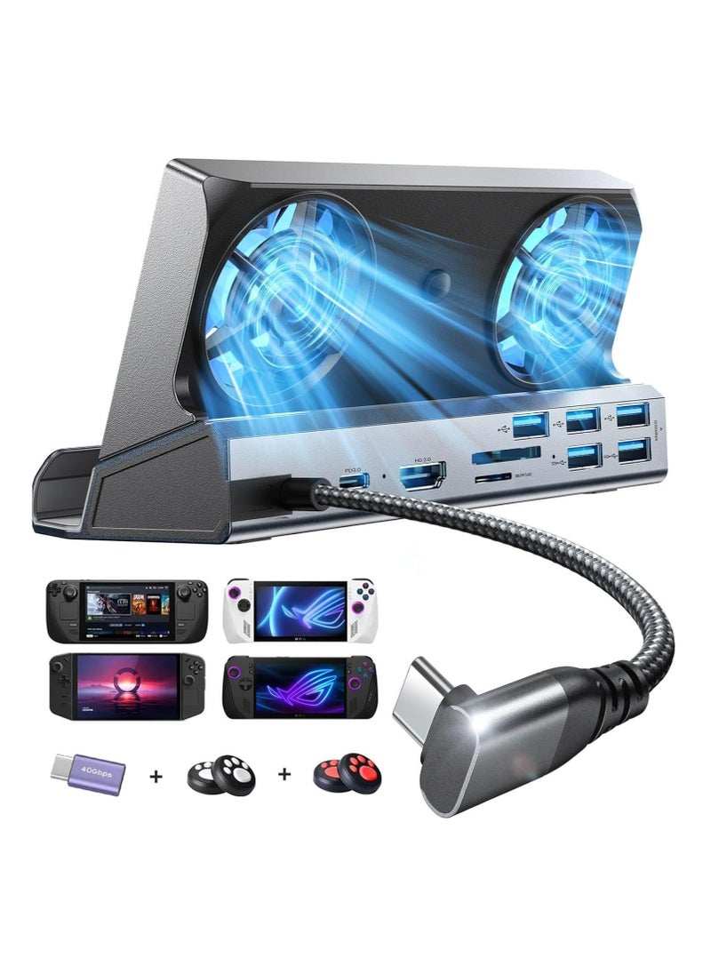 LISEN 10-IN-1 Docking Station for Steam Deck OLED&ROG Ally X&Legion Go, Dual Cooling Fan 5 USB Ports and 4K@60Hz, 100W Charging Port Support ROG Ally 30W Mode, Gigabit Ethernet Fit for Steam Deck OLED