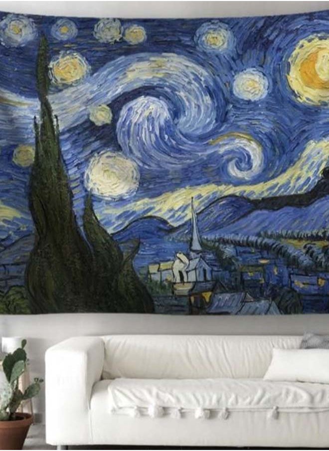 Starry Night Printed Tapestry Blue/Yellow/Green 150 x 200centimeter