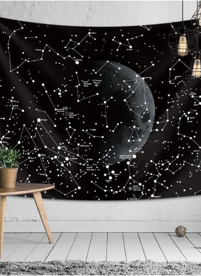 Moon Constellations Space Astrology Tapestry Black/White 59 x 51inch