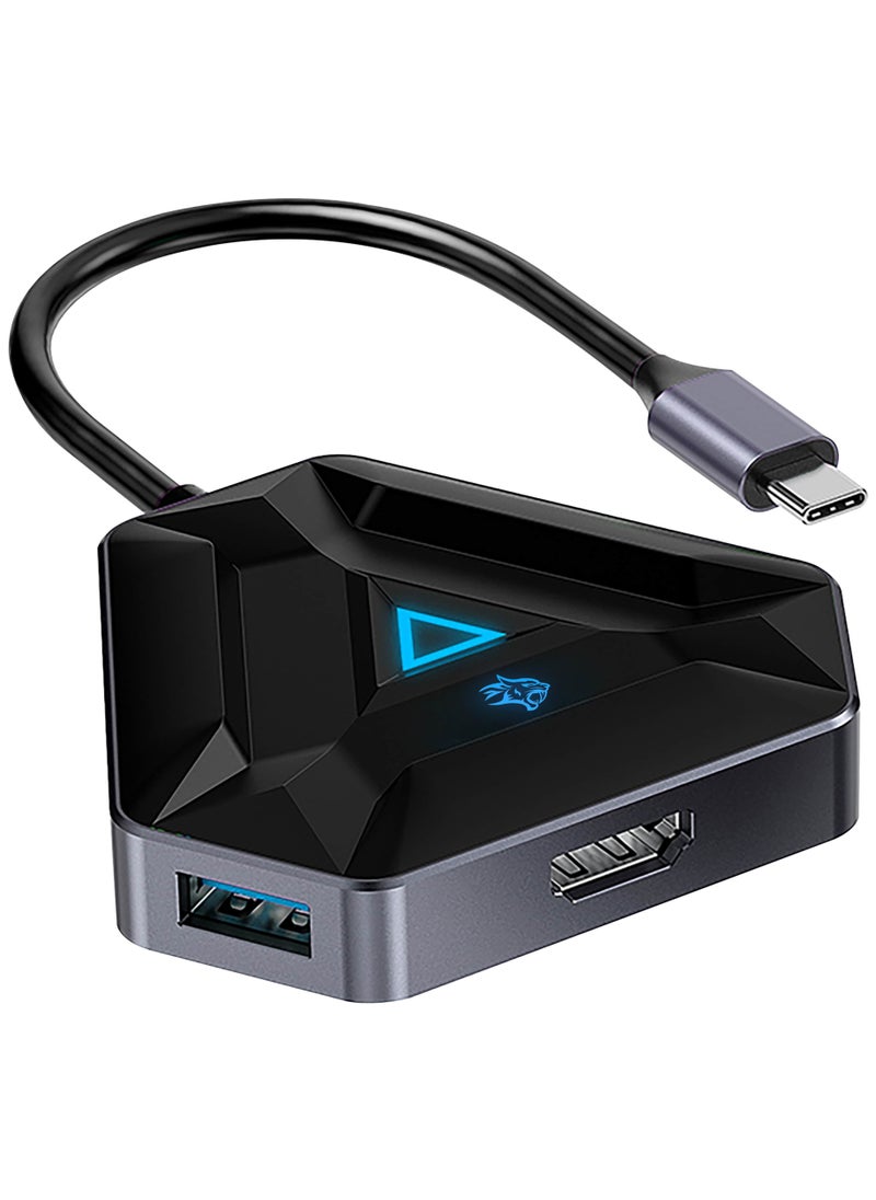 Gaming 6in1 USB-C Hub Type-C PD 100W HDMI USB SD MicroSD - Black